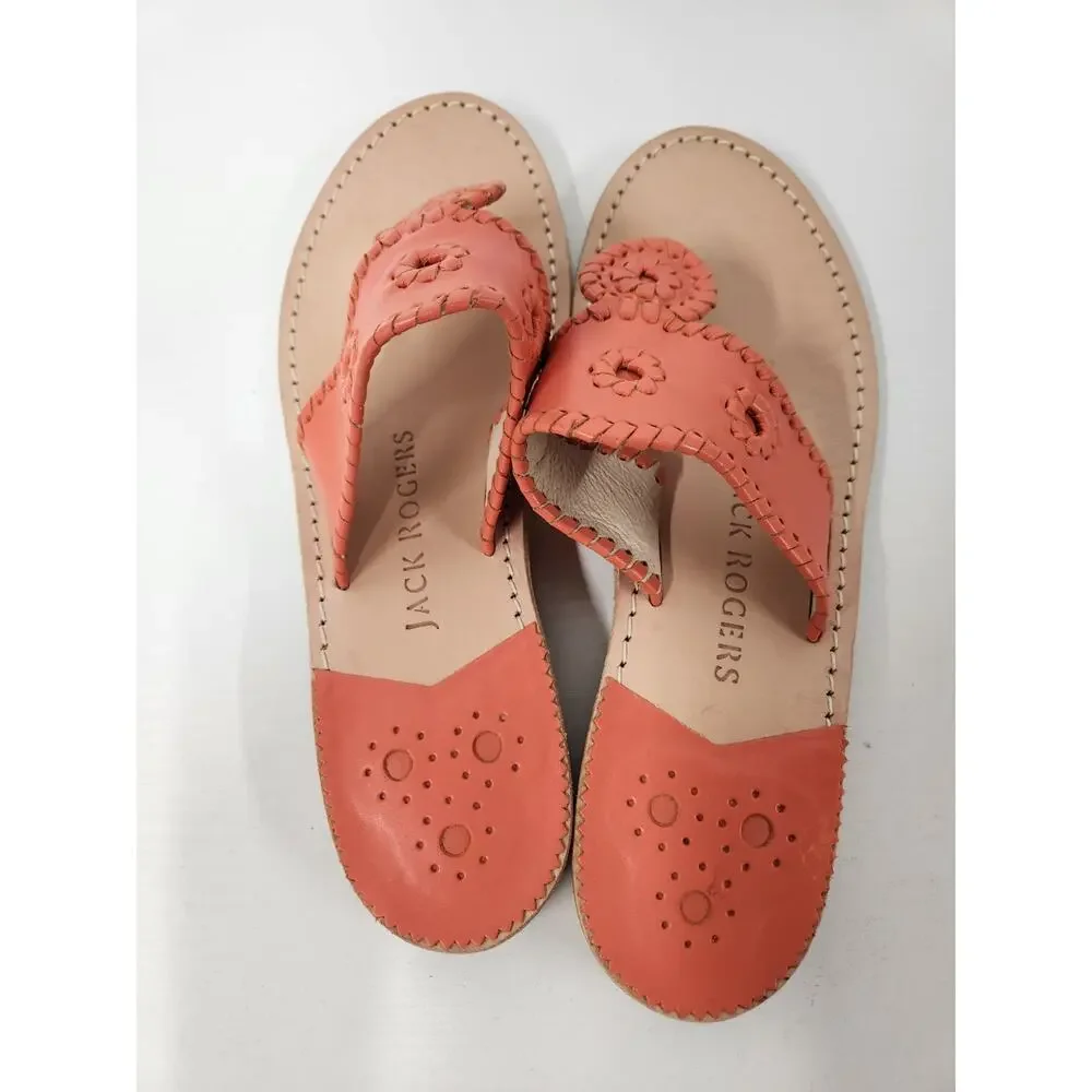 Jack Rogers Women's Navajo Sandals In Coral Orange, Size 10M. Genuine Leather